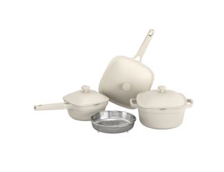 7pc Nonstick Ceramic Cast Aluminum Cookware Set Cream