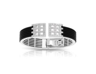Belle Etoile Round Cubic Zirconia studded Black background Vista Bangle - 925 SS -Medium size