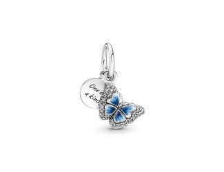 Blue Butterfly & Quote Double Dangle Charm