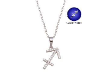 PARIKHS Rhodium Plated Sagittarius CZ Zodiac Sign Necklace in 925 Sterling Silver