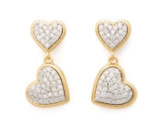 With All My Heart  Pave Drop Earrings  - Clear/Gold
