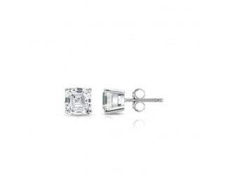 Bright White Pristine Asscher Lab Grown Diamond Stud in 14K White Gold 0.50ct, Color-GH,Clarity-VS