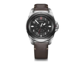 Journey, 43, black bezel, black dial, brown leather strap / SET with additional rubber strap