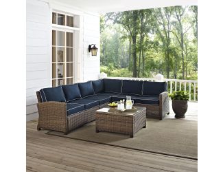 Bradenton 5-Piece Outdoor Wicker Seating Set with Navy Cushions