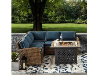 Bradenton 4-Piece Outdoor Wicker Seating Set With Navy Cushions