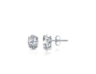 Bright White Pinnacle Oval Lab Grown Diamond Stud in 14K White Gold 0.09ct,Color-GH,Clarity-VVS
