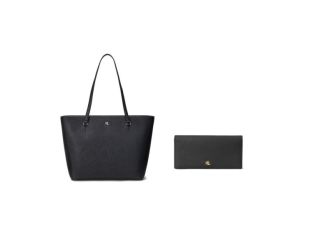 Karly Crosshatch Leather Shopper and Wallet Black