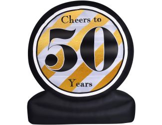 8-Ft. Tall Cheers to 50 Years Birthday or Anniversary Milestone, Outdoor Blow-Up Inflatable with Lig