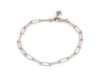 Diamante Bracelet Link - Rhodium.8" Long, adjustable.Hand-made with intricate, hand-carved detailing