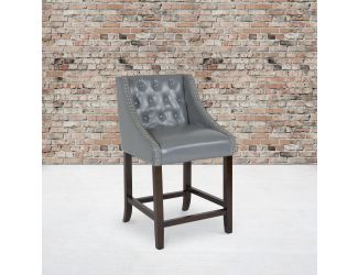 24" High Walnut Counter Height Stool with Lt Gray LeatherSoft Accent Nail Trim