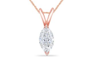 Bright White Pinnacle Marquise Lab Grown Diamond Pendant with chain in 14K Rose Gold 0.15ct,GH,VVS