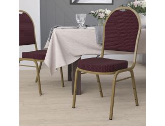 Dome Back Stacking Banquet Chair in Burgundy Patterned Fabric - Gold Frame