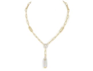 Diamante Circle with Pav Link Y Necklace  - Gold. 17" Length - Top seller!
