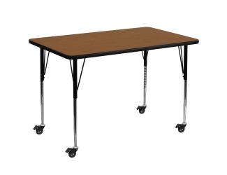 Mobile 36"W x 72"L Rectangular Oak HP Laminate Adjustable Activity Table