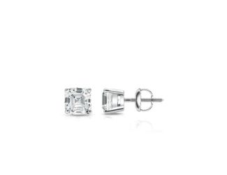 Bright White Pristine Asscher Lab Grown Diamond Screwback Stud in 14K White Gold 0.18ct, GH, VS