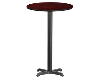 24" Round Mahogany Laminate Table Top with 22" x 22" Bar Height Table Base