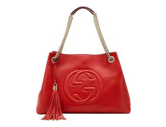 Gucci Soho Red Cellarius GG Logo Leather Chain Tote Bag