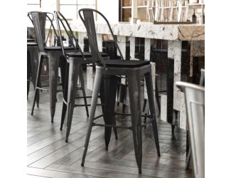 All-Weather Bar Height Stool with Poly Resin Seat - Black/Black