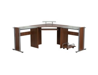 Teakwood Laminate Corner Desk with Pull-Out Keyboard Tray and CPU Cart