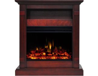 Sienna 34-In. Electric Fireplace Heater with Cherry Mantel, Enhanced Log Display, Multi-Color Flames