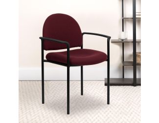 Comfort Burgundy Fabric Stackable Steel Side Reception Chair with Arms - Office