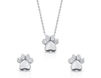 PARIKHS Rhodium Plated Dog Paw Necklace-Earring Set in 925 Sterling Silver
