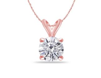 Bright White Round Lab Grown Diamond Pendant in 14K Rose Gold 0.95ct, Color-FG, Clarity-VS