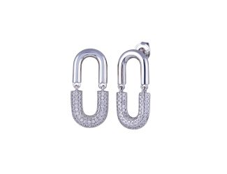 PARIKHS Rhodium Plated Dangling Movable Link Earring in 925 Sterling Silver