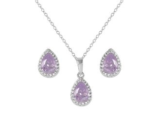 PARIKHS Rhodium Plated Pear Shapped Alexandrite June Birthstone Set in 925 Sterling Silver