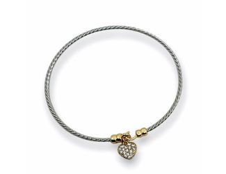Gold & Silver Twist Bangle with Crystal Heart Charm