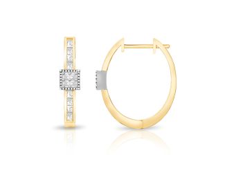 PARIKHS Princess cut Diamond Hoop Earring in 14K Yellow Gold 0.20ct, Color-IJ, Clarity-VS2 SI1