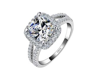 Latonia Cabella Sterling Silver 4 Ct. Cushion Cut CZ Split Shank Engagement Ring