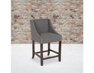 24"H Walnut Counter Stool with Accent Nail Trim - Dark Gray Fabric