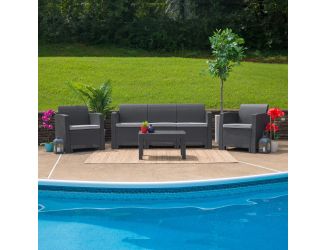 4 Piece Outdoor Faux Rattan Chair, Sofa and Table Set in Dark Gray