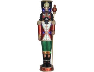76-inch Resin African American Nutcracker Figurine Holding Staff with Built-in Multicolor LED Lights
