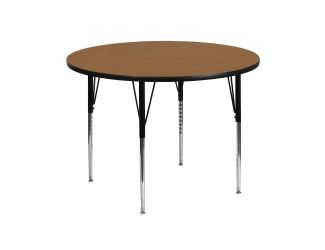 42" Round Oak Thermal Laminate Activity Table - Standard Height Adjustable Legs