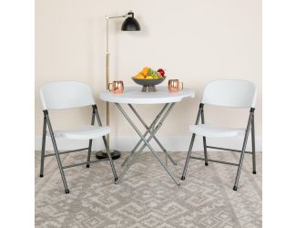 2 Pack 330 lb. Capacity Granite White Plastic Folding Chair with Charcoal Frame