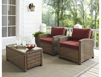 Bradenton 2 Piece Outdoor Wicker Seating Set with Sangria Cushions - Two Arm Chairs
