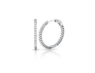 PARIKHS Rhodium Plated Inside Out CZ Oval Hoop Vault Lock Earrings in 925 Sterling Silver - 30MM
