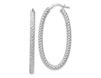 Sterling Silver Polished & Textured Oval Hinged Hoop Earrings