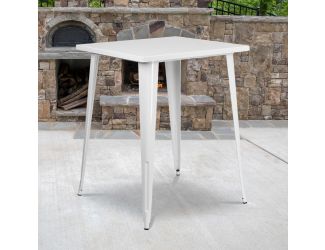31.5" Square White Metal Indoor-Outdoor Bar Height Table - Caf Table