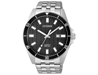 Mens Quartz Silver-Tone Stainless Steel Watch Black Dial