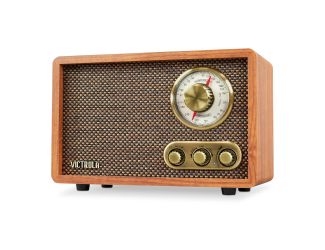 Retro Wood Bluetooth FM/AM Radio with Rotary Dial, Walnut