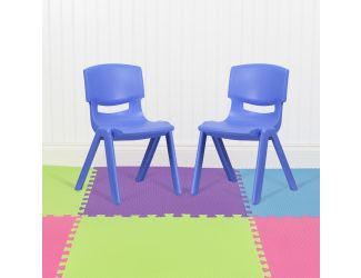 2 Pack Blue Plastic Stackable School Chair with 15.5"H Seat