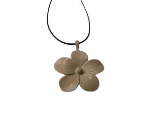 Enameled Ivory Coated Flower Pendant Necklace