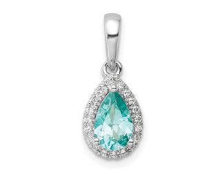 14K White Gold Pure Serenity Lab Grown Diamond Pear Created Paraiba Pendant