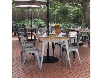 30x60 Commercial Poly Resin Restaurant Table with Umbrella Hole - Brown/Silver