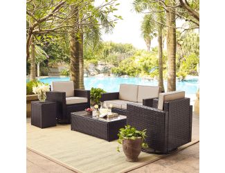 Palm Harbor 5-Piece Outdoor Wicker Conversation Set With Sand Cushions