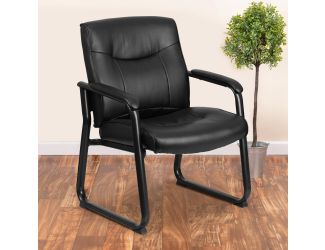 Big & Tall 500 lb. Rated Black LeatherSoft Executive Reception Chair-Sled Base