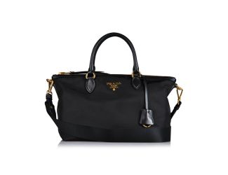 Prada Tessuto Nylon Black Leather Clochette Crossbody Tote Bag